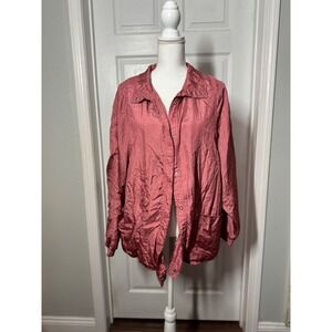 Tudor Court by Haband textured nylon snap button-front pink windbreaker size L